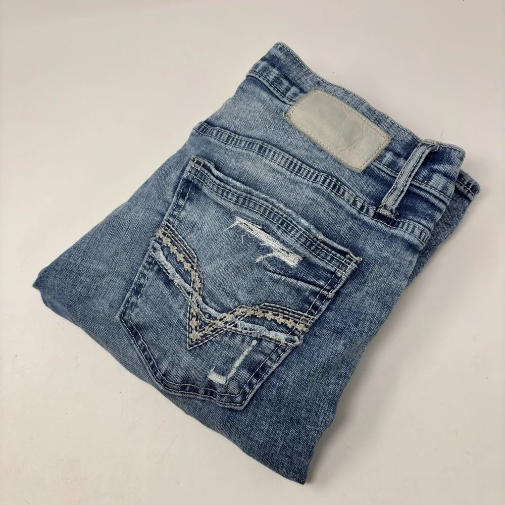 BKE Jake Straight Jeans Men 32x30 Medium Wash Distressed Ripped Stretch